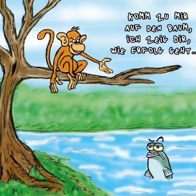 Affe Fisch Karikatur